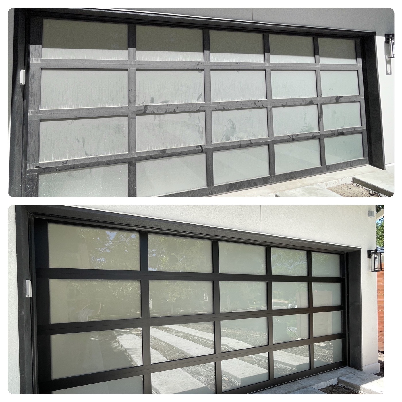 Glass garage door window cleaning before and after