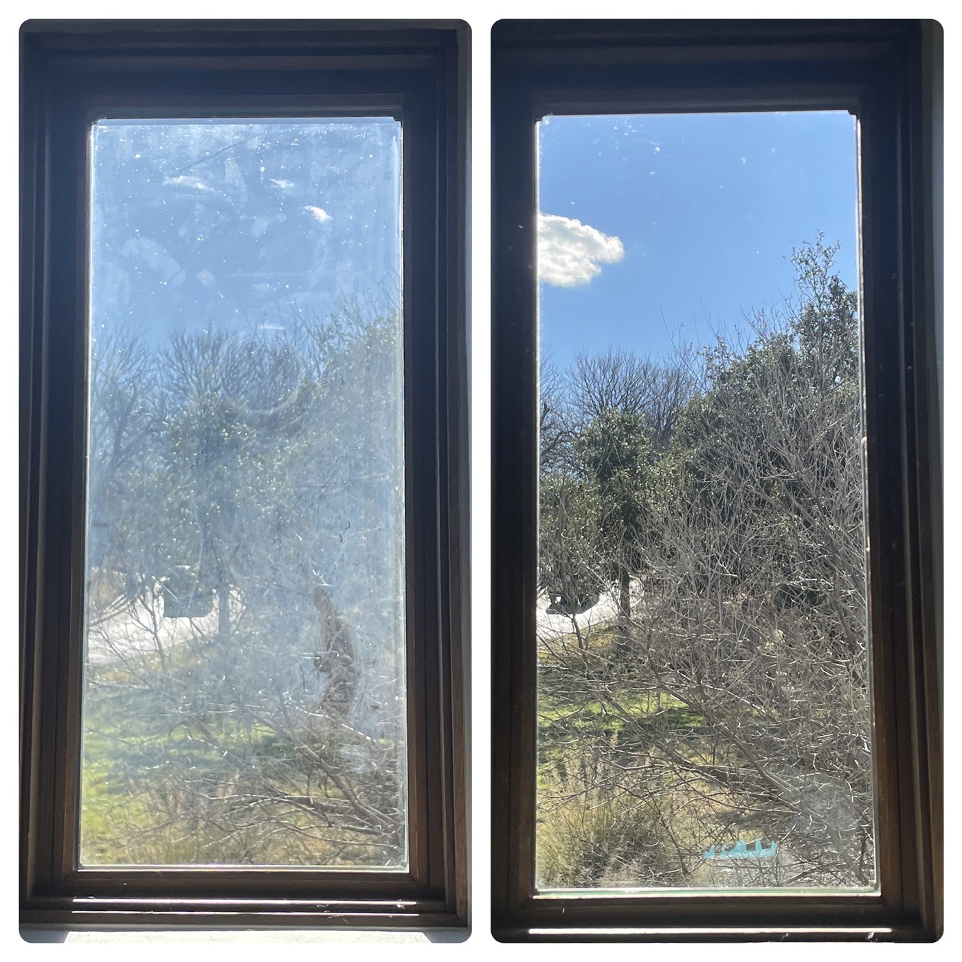 Single window exterior cleaning before and after